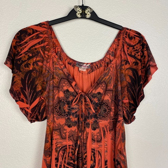 REINA Vintage Y2K Floral Top Womens Sublimation Flare Sleeve Heart Neck Sz 1 (M) - Picture 4 of 11